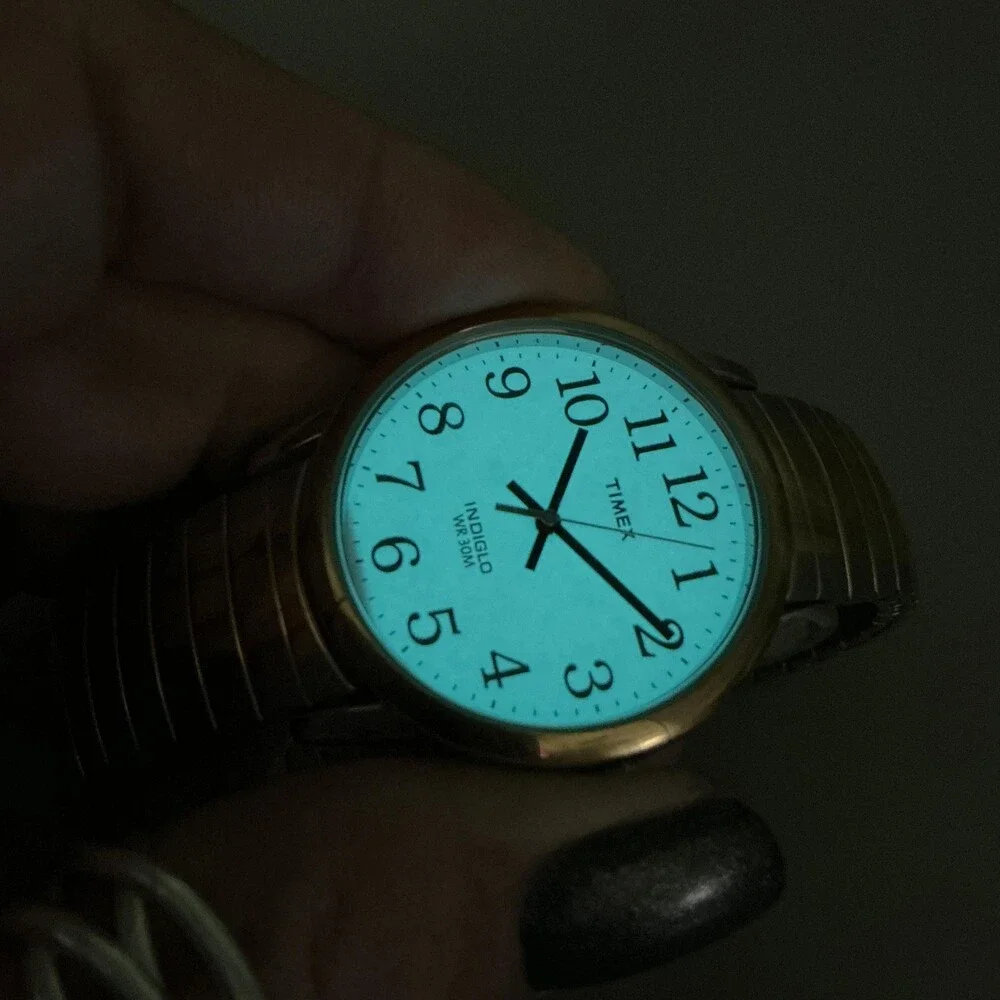 Timex Indiglo Mens Watch 35mm White Dial Two Tone Stretch Band New Battery